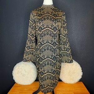 Alex Marie Black and Gold Bell Sleeves Cocktail Dress